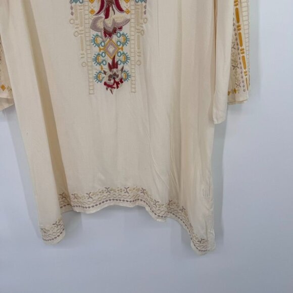 Solitaire Womens Embroidered V-Neck Tunic Top  Rayon Size Large ivory 3/4 sleeve - Picture 5 of 12